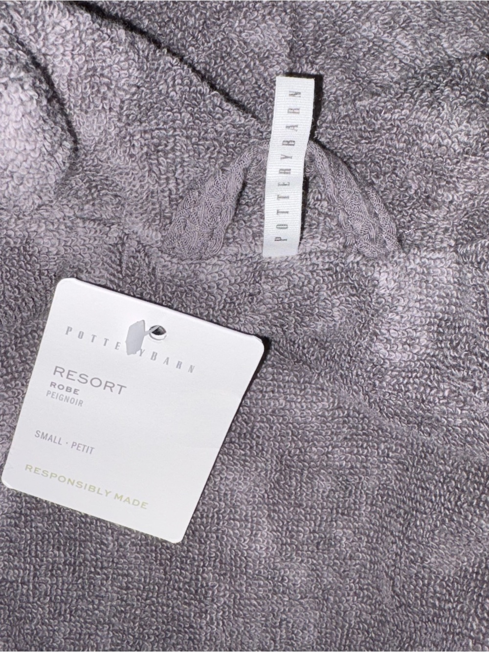 Pottery Barn Waffle Weave Resort Robe, charcoal dark gray, size small, NWT - Picture 4 of 6